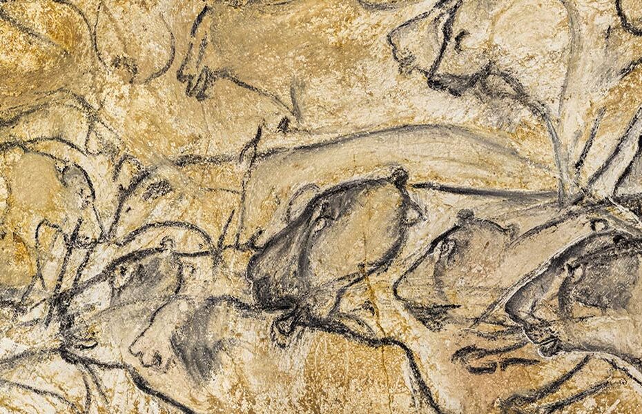 Le panneau des Lions de la salle du fond de la grotte Chauvet. Photo : Arnaud Frich.